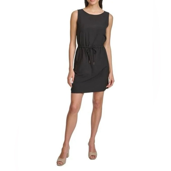 NWT Commuter Drawstring-Waist Sleeveless Sheath Dress Calvin Klein Black Size 10 - Picture 1 of 15